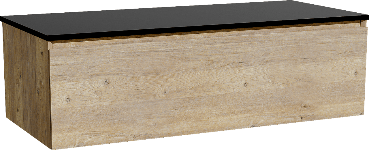 Storke Edge hängendes Möbelstück Set: 120 x 52 cm, Rohe Eiche, mit Panton Einzel- oder Doppel Waschtischplatte, Pulverbeschichtetes MDF Schwarz matt