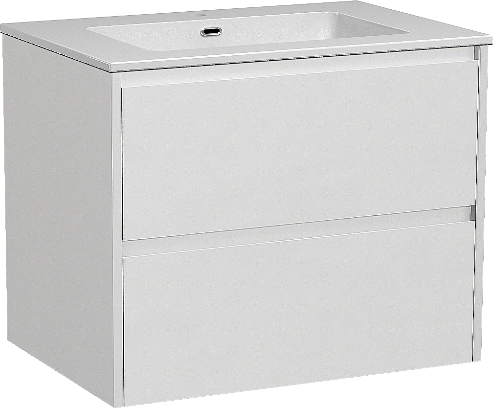 Storke Seda zwevend badmeubel 75 x 52 cm mat wit met Diva enkele wastafel in composietmarmer hoogglans wit