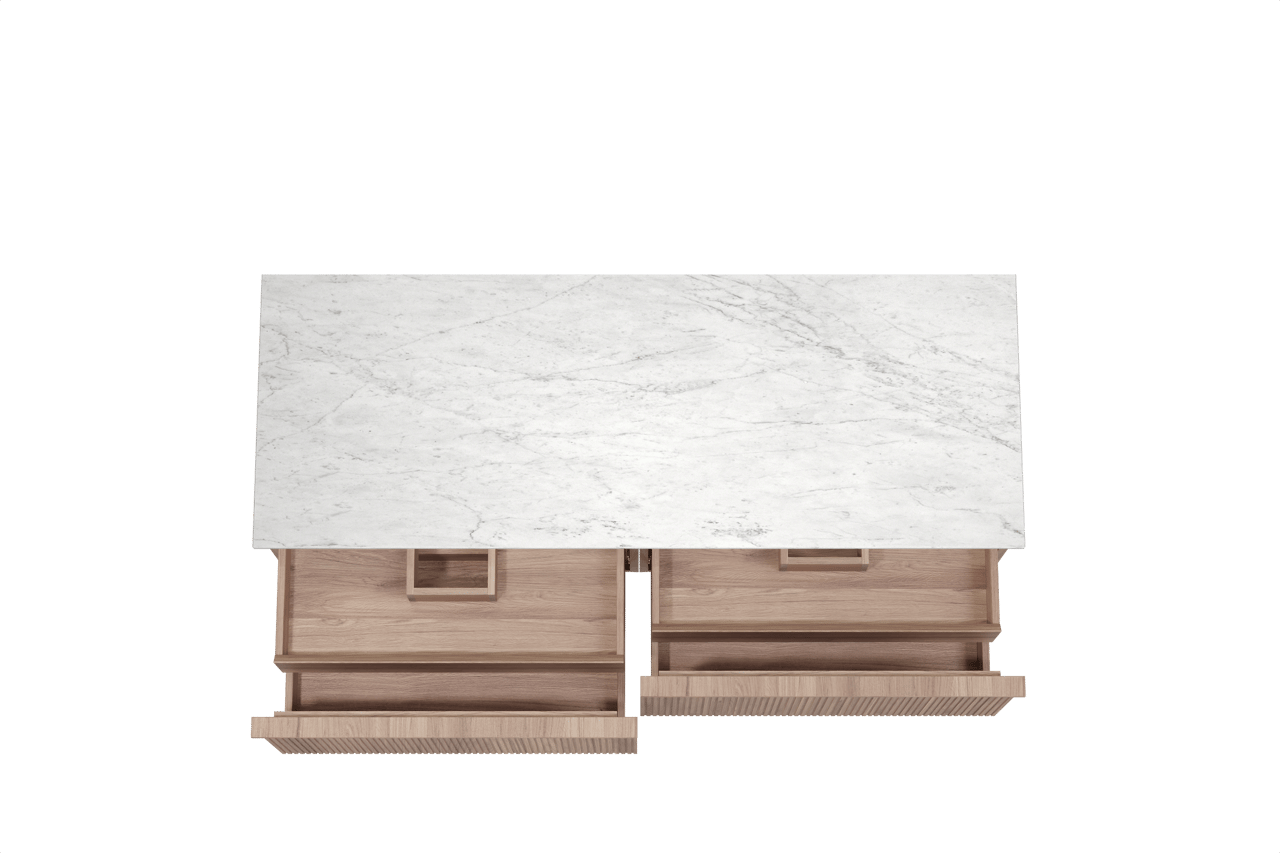 Balmani Forma meuble salle de bains suspendu 150 x 55 cm teck avec Stretto tablette simple ou double en marbre carrare, Nervure droite symétrique verticale