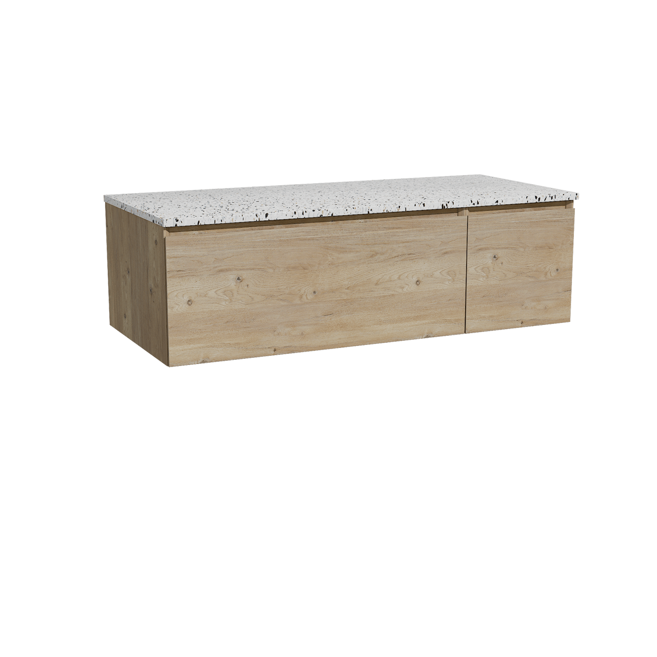 Storke Edge meuble salle de bains suspendu 120 x 52 cm chêne brut avec Tavola tablette simple ou double en blanc/noir mat terrazzo