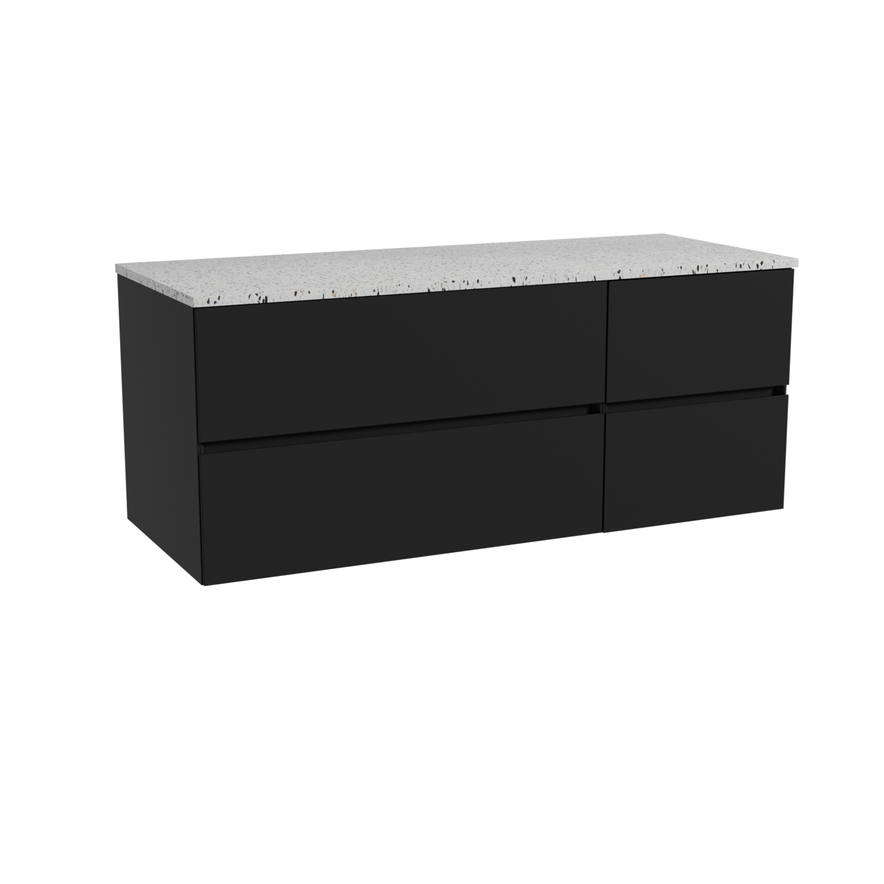 Storke Edge meuble salle de bains suspendu 130 x 52 cm noir mat avec Tavola tablette simple ou double en blanc/noir mat terrazzo