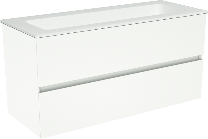 Storke Edge hängendes Möbelstück Set: 100 x 40 cm, Weiß matt, mit Mata Einzelwaschtisch für 2 Armaturenlöcher, Solid Surface Weiß matt