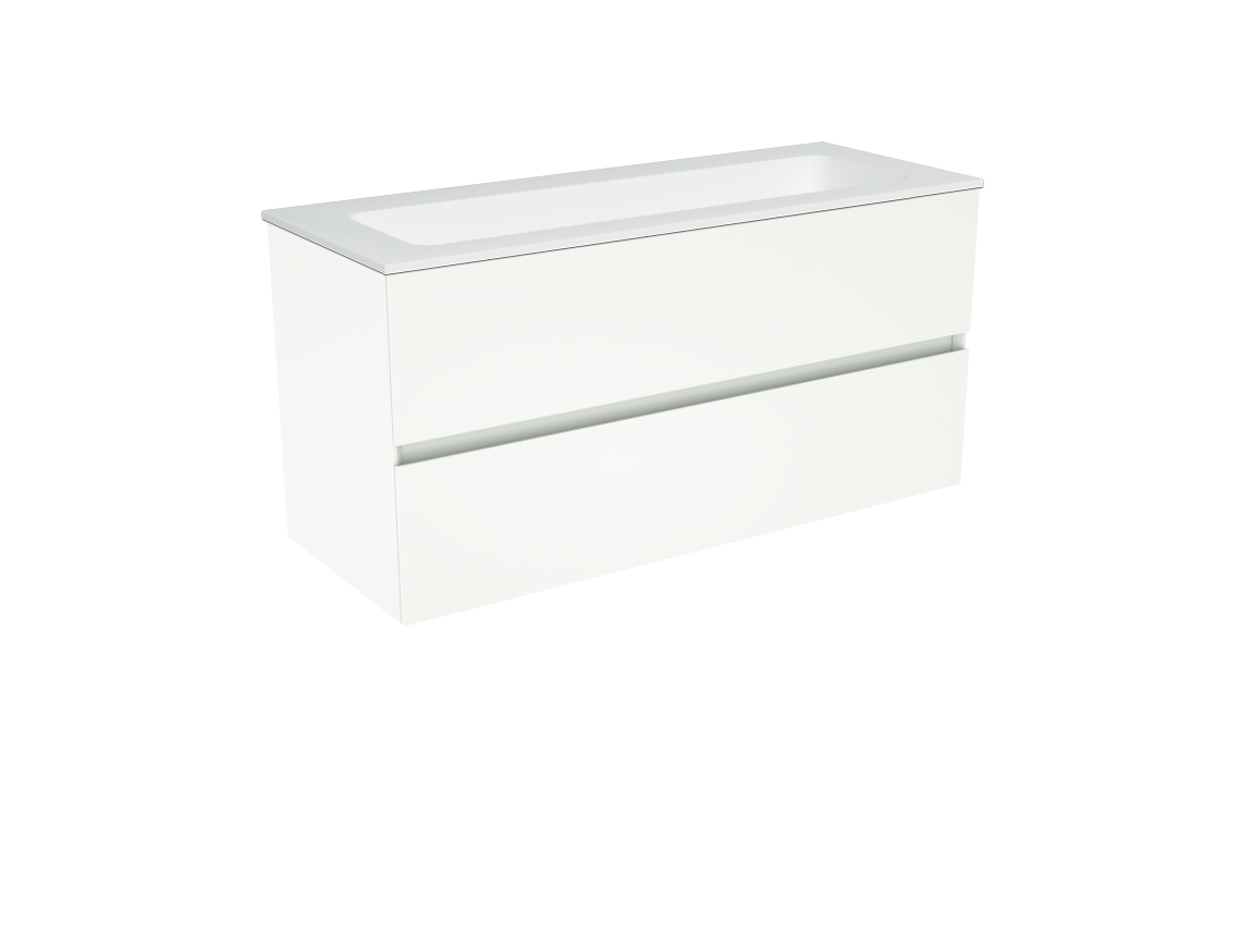 Storke Edge meuble salle de bains suspendu 100 x 40 cm blanc mat avec Mata plan simple pour 2 trous de robinet en solid surface blanc mat