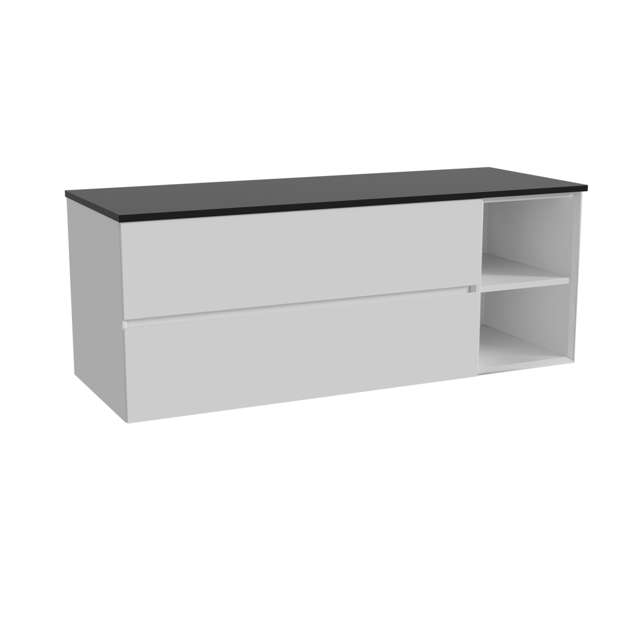 Storke Edge meuble salle de bains suspendu 140 x 52 cm blanc brillant avec Panton tablette simple ou double en mdf enduit de poudre noir mat