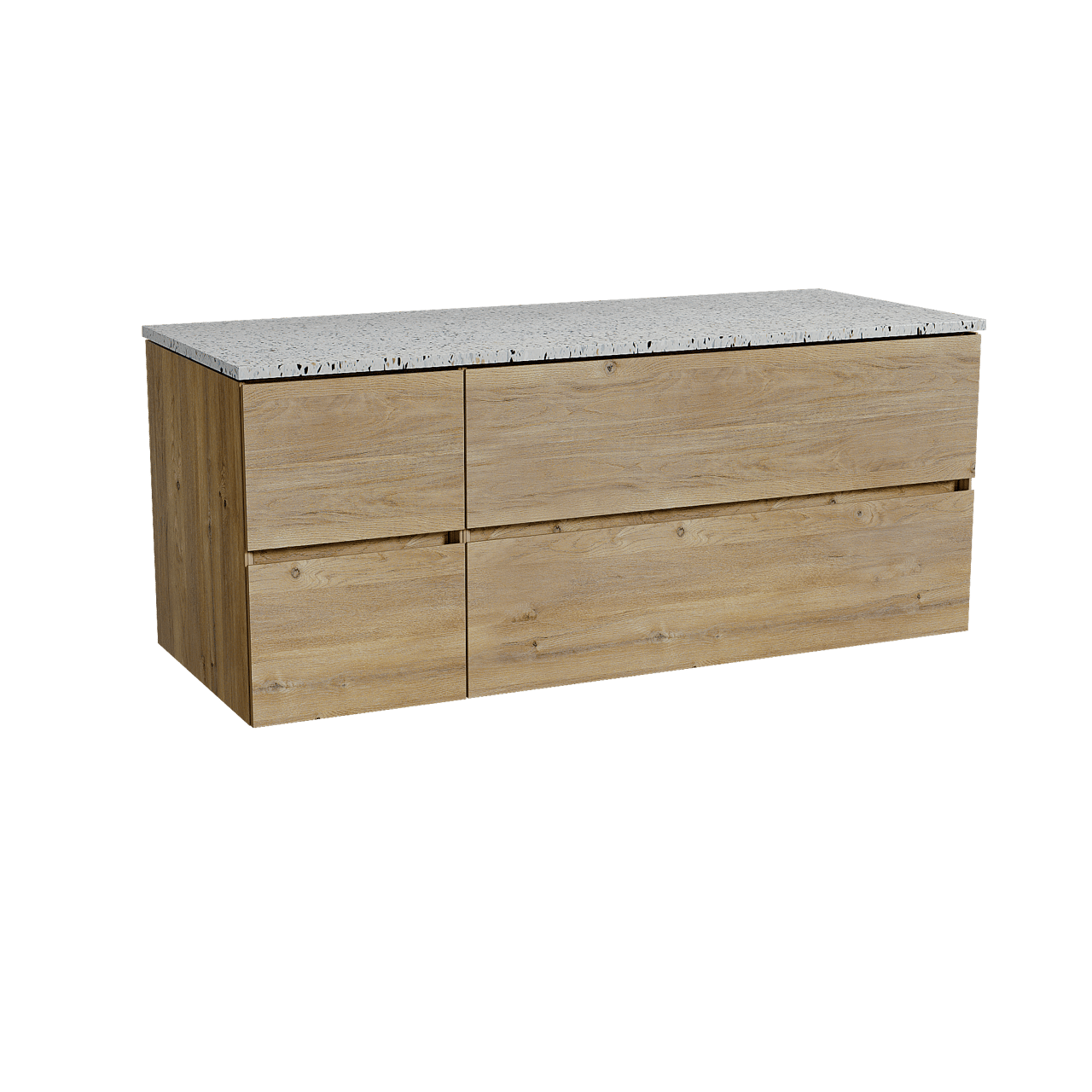 Storke Edge meuble salle de bains suspendu 130 x 52 cm chêne brut avec Tavola tablette simple ou double en blanc/noir mat terrazzo