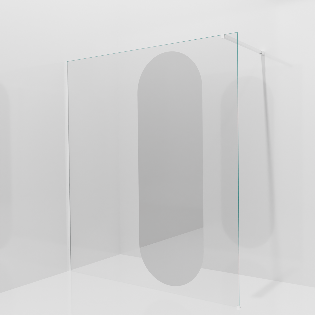 Balmani Modular inloopdouche: 180 x 200 cm, Reflex ovaal spiegelglas, Mat witte profielen