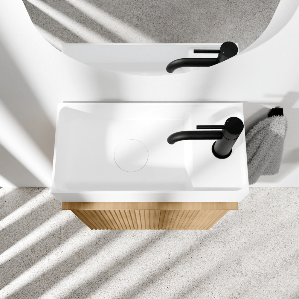 Balmani Forma meuble wc suspendu 42 x 21 cm chêne naturel avec Dama lavabo en Solid Surface mat