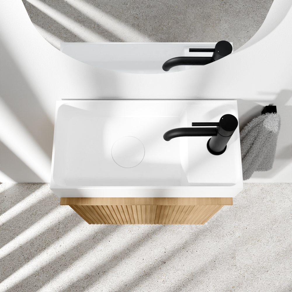 Balmani Forma meuble wc suspendu 42 x 21 cm chêne naturel avec Dama lavabo en Solid Surface mat