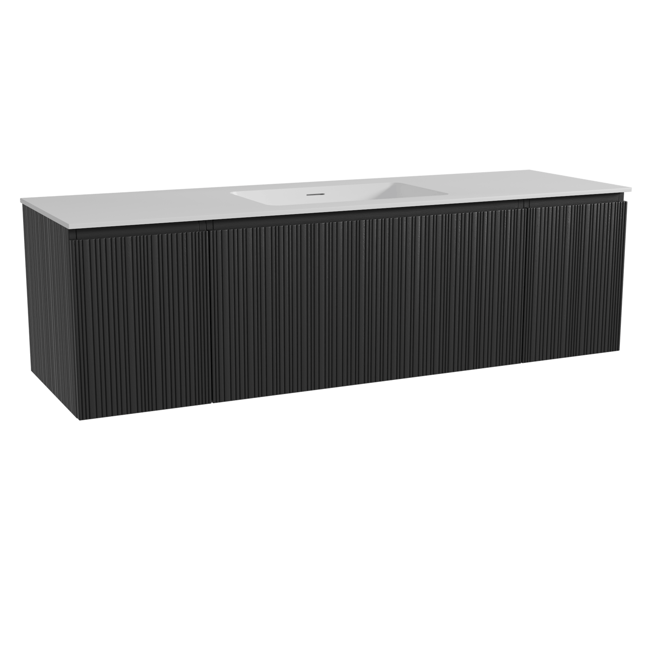 Storke Ribs hängendes Möbelstück Set: 165 x 52 cm, Schwarze Eiche, mit Mata Einzelwaschtisch, Solid Surface, Weiß matt, Vertikale asymmetrische gerade Rippe