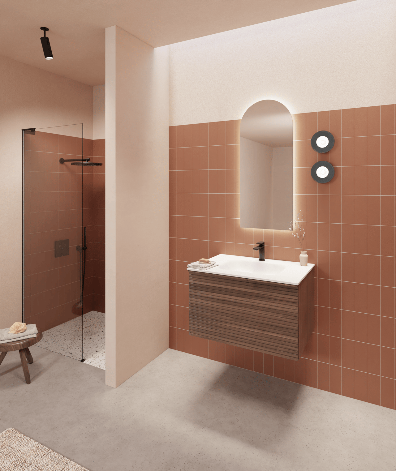 Balmani Tablo Arcato Einzel Waschtischplatte matt weiße solid surface 75 x 55 cm, inklusive Ablaufventil