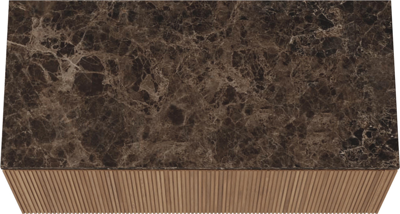 Balmani Eclips meuble salle de bains suspendu 120 x 55 cm Teck avec Stretto tablette simple ou double en Dark Emperador marbre, Nervure droite symétrique verticale