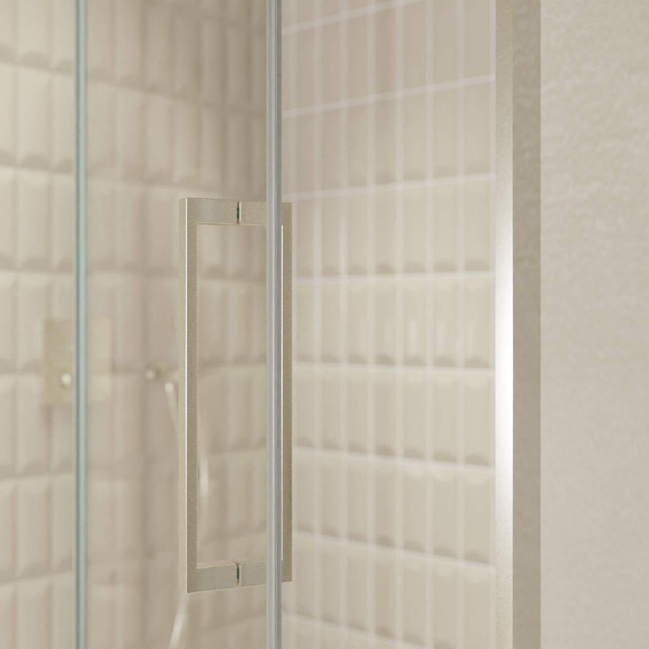 Balmani Senses Design Dusche Drehtür, Links, 140 cm x 210 cm, Klarglas, Profil Brushed CoolMetal