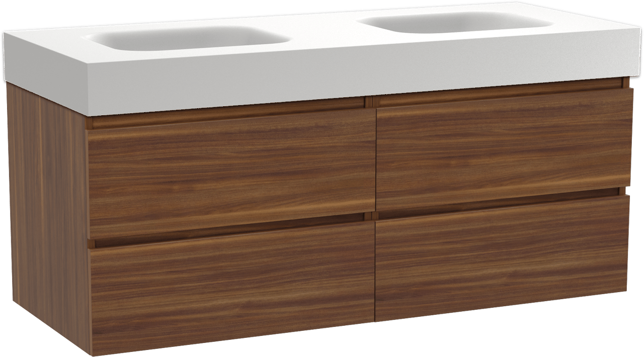 Balmani Lucida meuble salle de bains suspendu 135 x 55 cm noyer américain avec Arcato double vasque en solid surface blanc mat