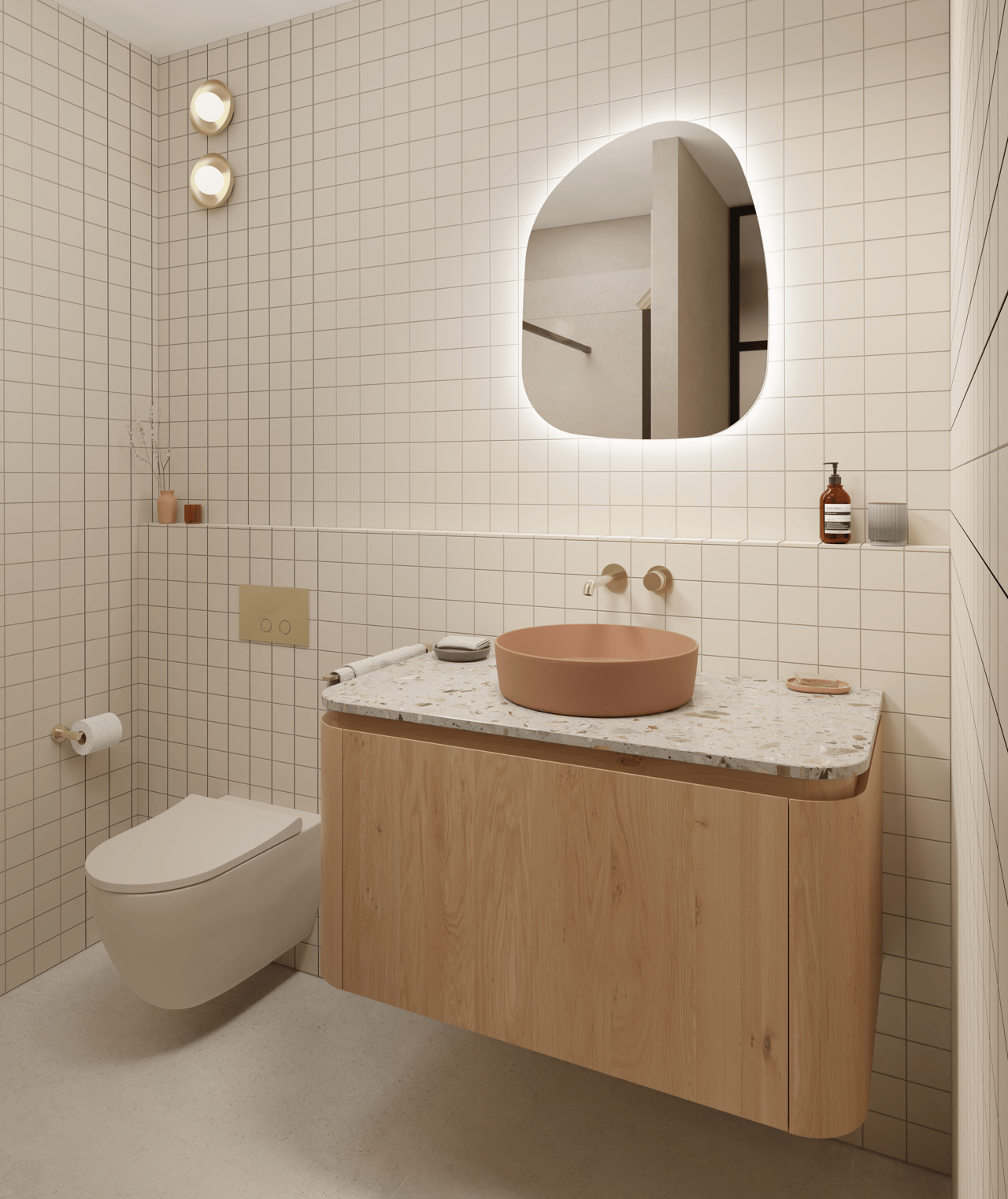 Balmani Moon enkel of dubbel tablet terrazzo greige 100 x 55 cm