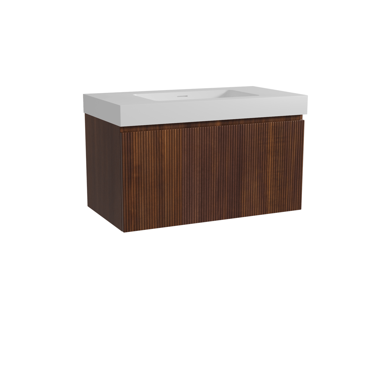 Storke Ribs hängendes Möbelstück Set: 95 x 52 cm, Nussbaum, mit Mata High Einzelwaschtisch, Solid Surface, Weiß matt, Vertikale symmetrische gerade Rippe