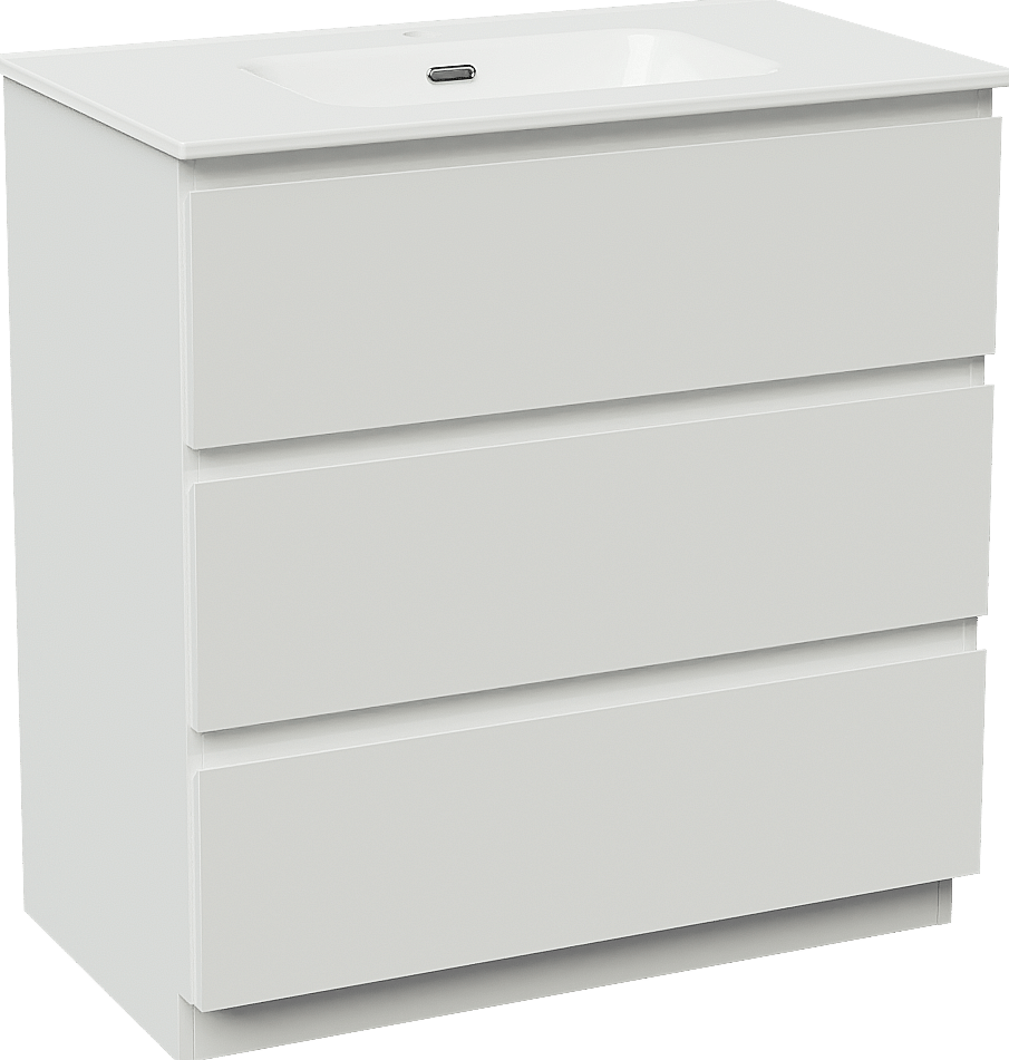 Linie Lado freistehendes Möbelstück Set: 80 x 46 cm, Weiß glänzend, mit Baro Einzelwaschtisch, Porzellan Weiß glänzend