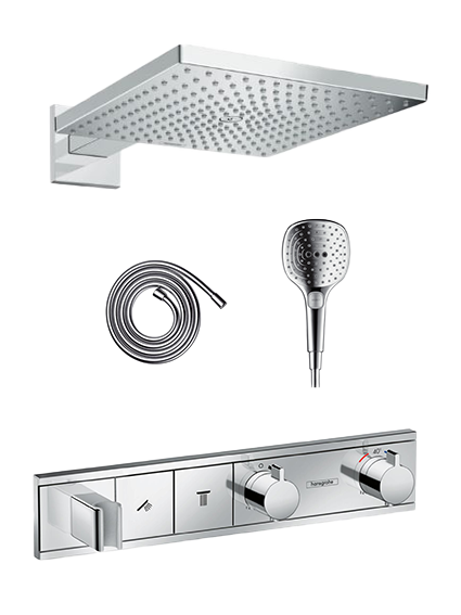 Hansgrohe Rainselect colonne de douche encastrée robinet thermostatique avec douche de tête carrée 30 cm Chrome Brillant
