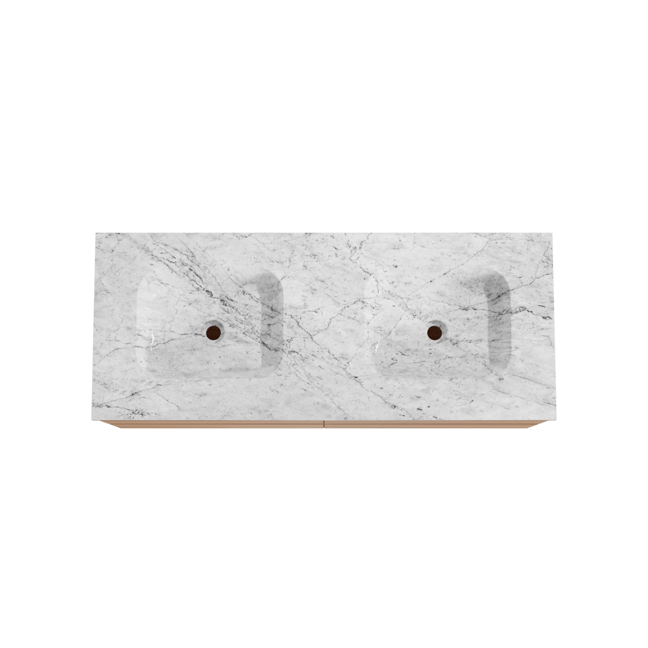 Balmani Mitra hängendes Möbelstück Set: 135 x 55 cm, Teak, mit Tablo Arcato Doppelwaschtisch, Marmor Carrara