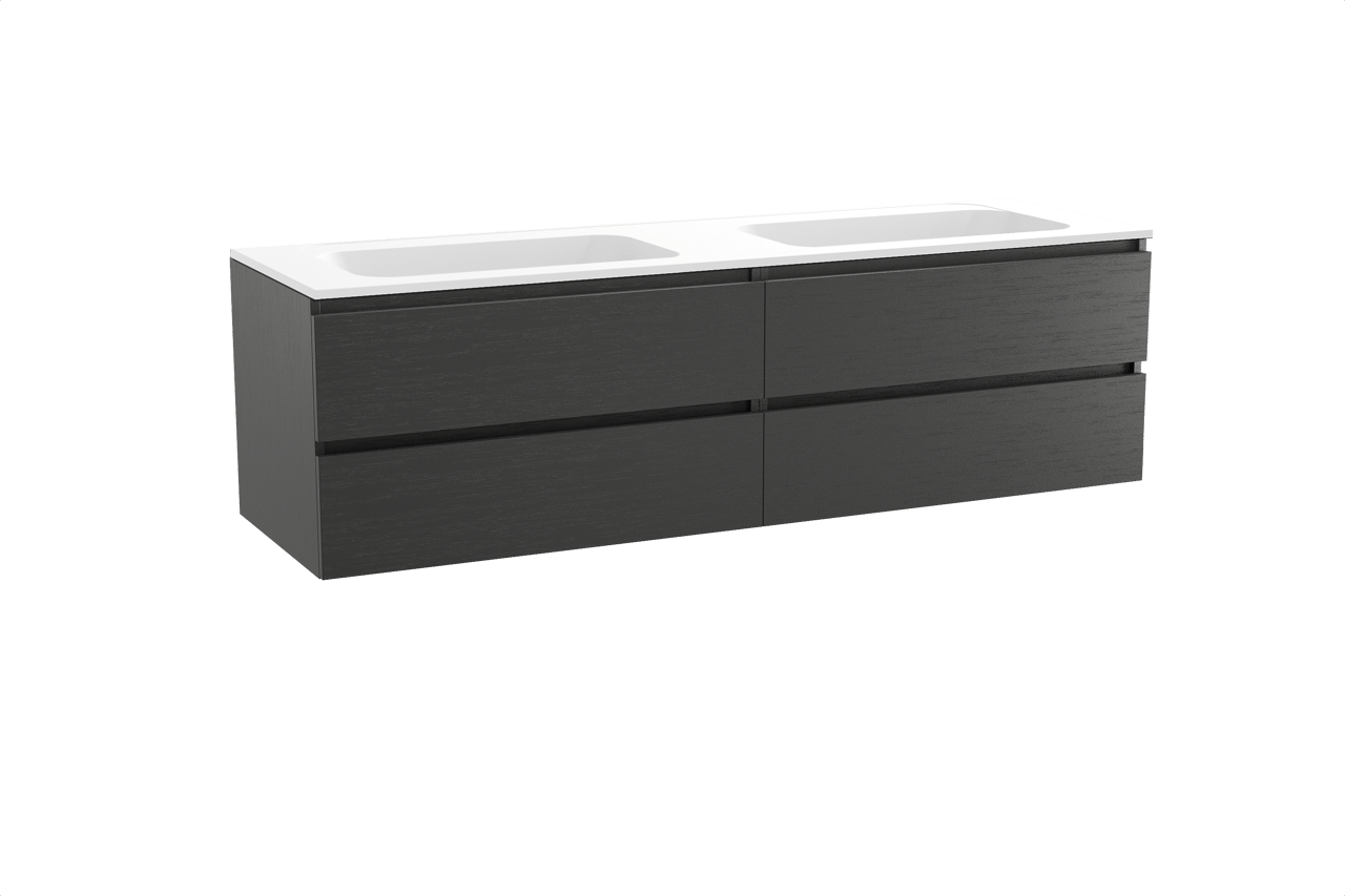 Balmani Lucida meuble salle de bains suspendu 180 x 55 cm chêne noir avec Tablo Strada double vasque en marbre composite blanc mat