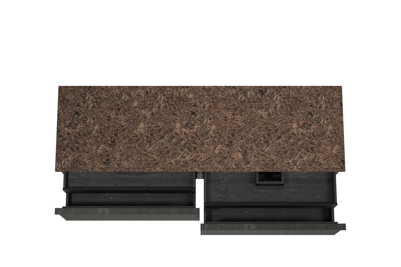 Balmani Forma zwevend badkamermeubel 180 x 55 cm zwarte eik met Stretto enkel of dubbel tablet in marmer dark emperador, Verticale symmetrische rechte ribbel