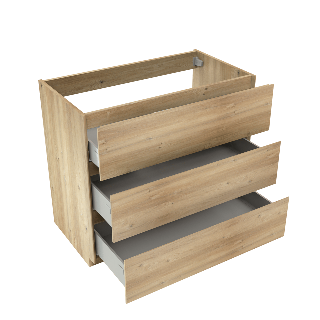 Storke Edge stehender Waschbeckenunterschrank: 95 x 52 cm, Eiche rustikal, 3 Schubladen