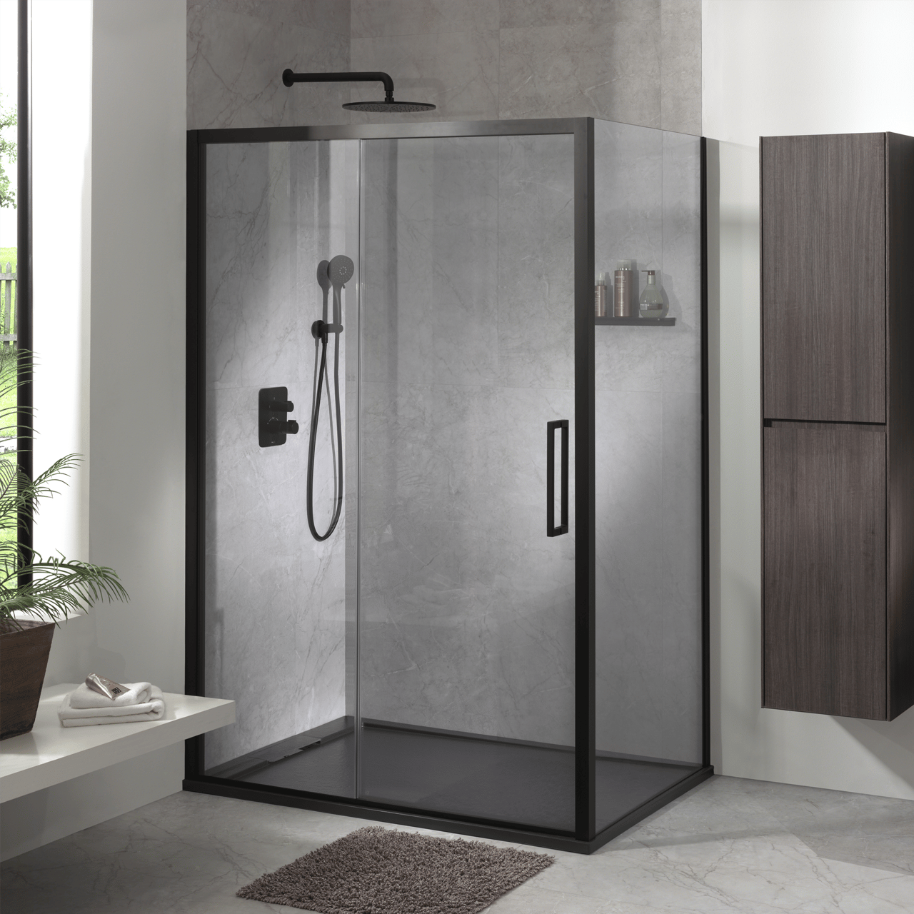 Blaufoss Softage set douchette avec coude raccordement 3 fonctions de jet Noir Mat