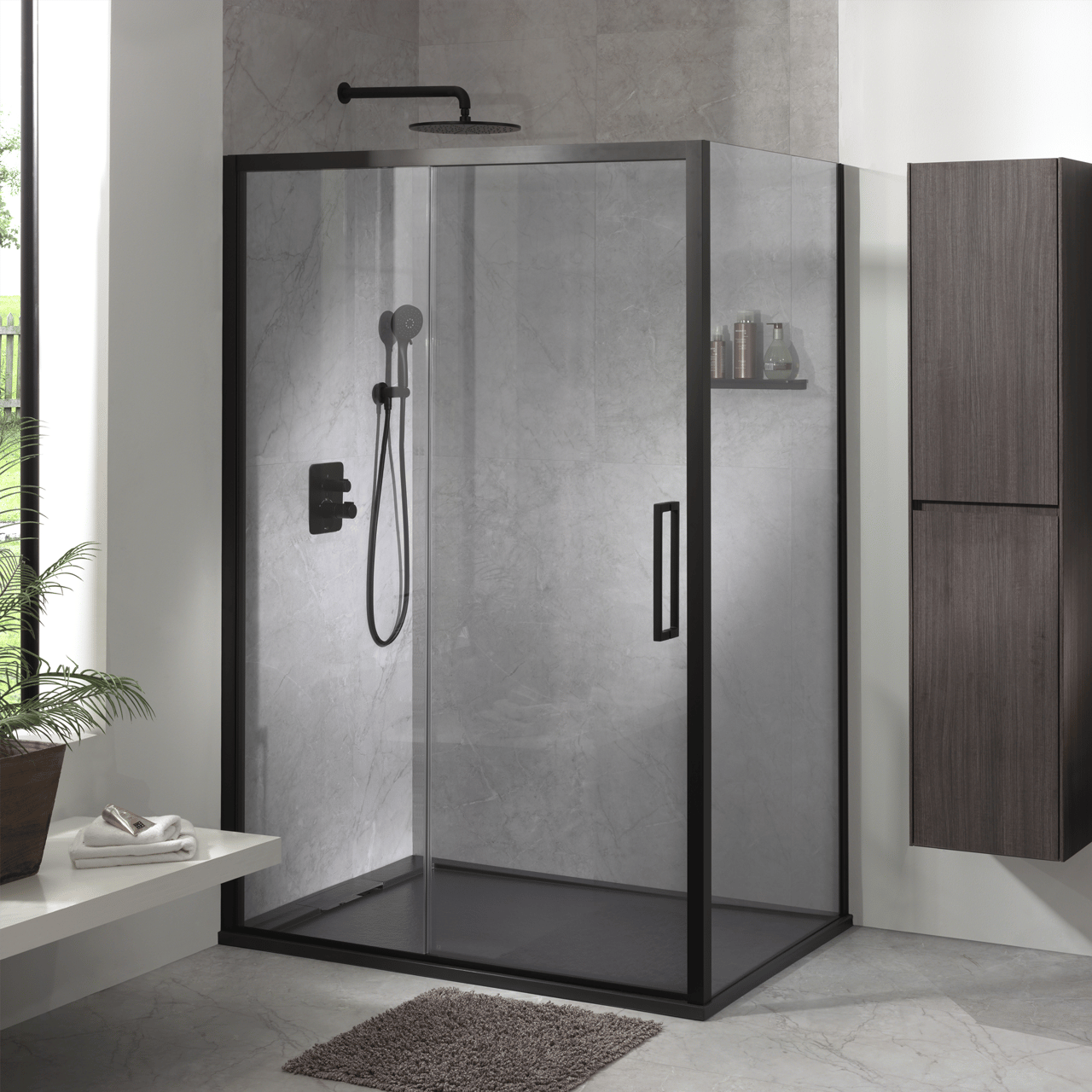 Blaufoss Softage handdoucheset 3 functies met muuraansluitbocht Mat Zwart