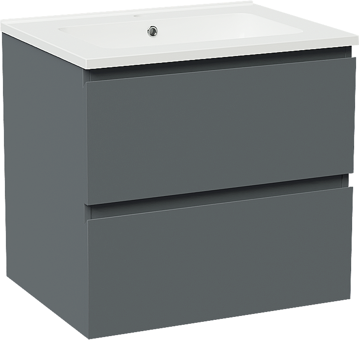 Linie Lado meuble salle de bains suspendu 60 x 46 cm bleu anthracite avec Vano plan simple en marbre composite blanc brillant