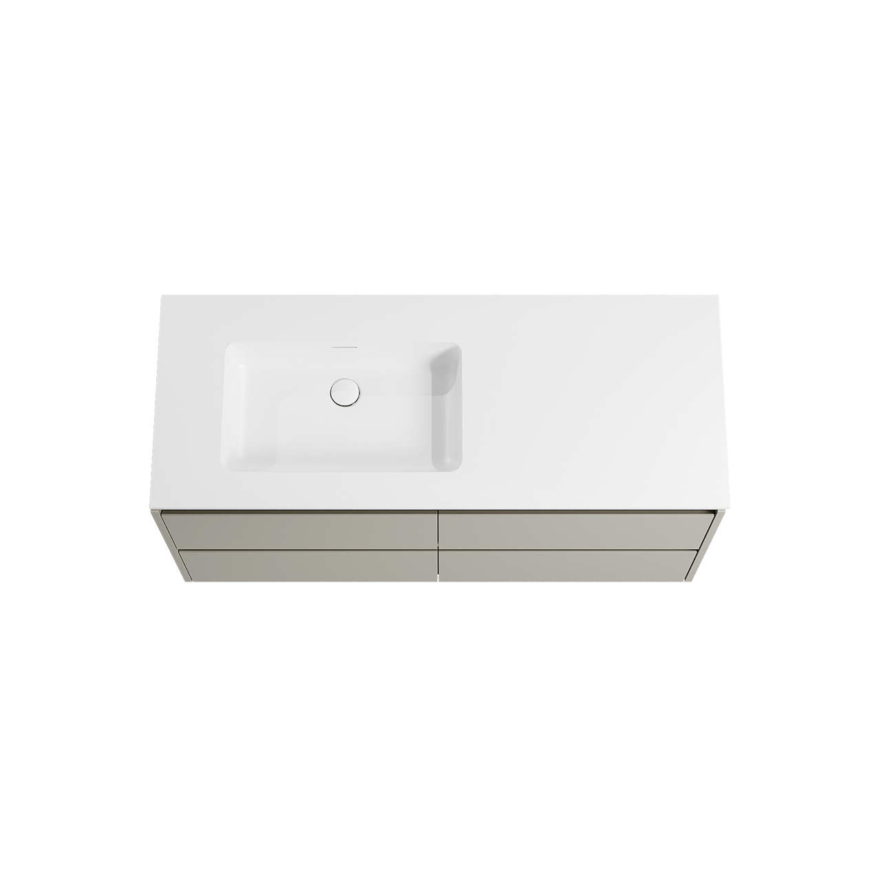 Storke Seda hängendes Möbelstück Set: 130 x 52 cm, Seidengrau, mit Mata Waschtisch links, Solid Surface Weiß matt