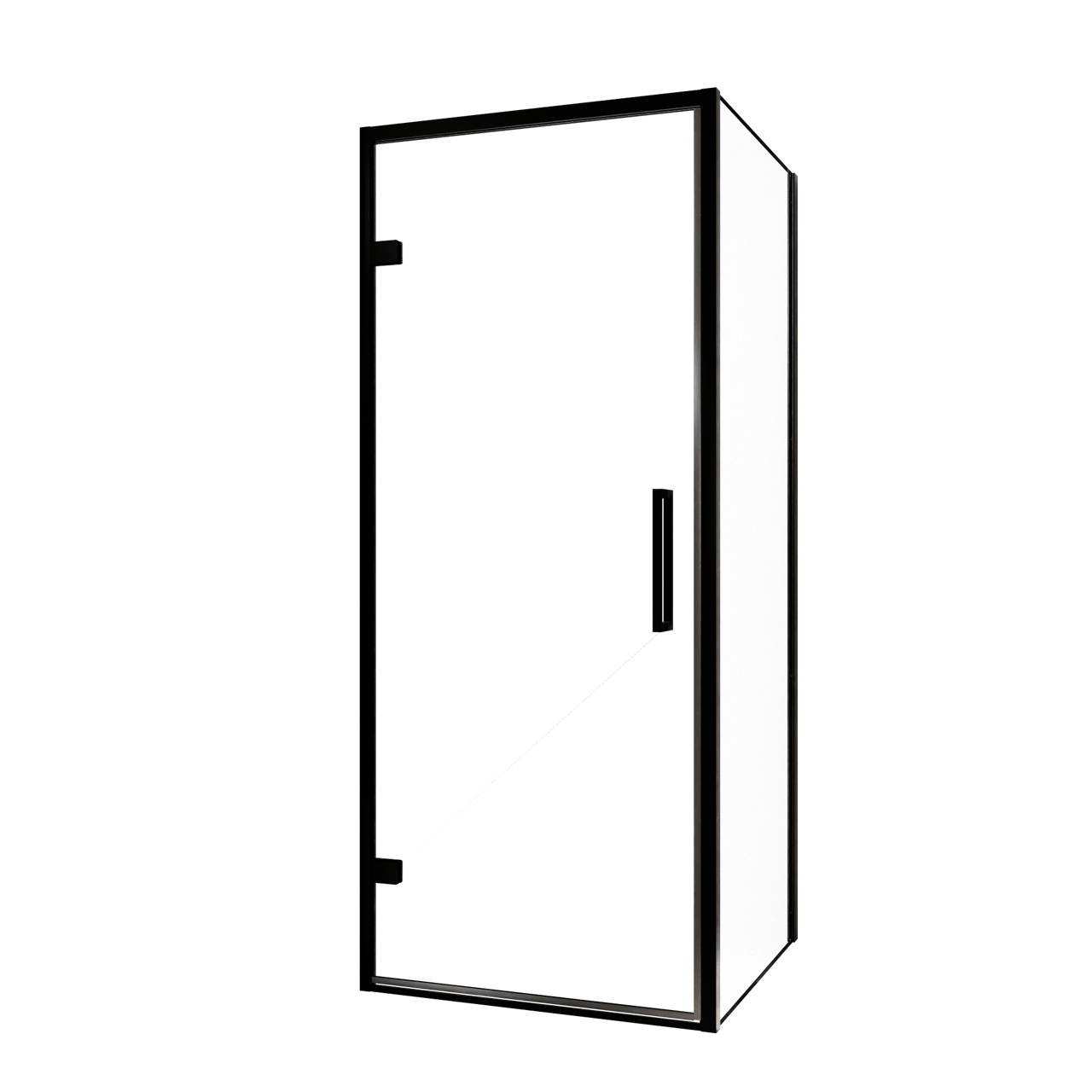 Balmani Senses Design Eckdusche: Drehtür (Links) mit fixierte Seitenwand, 90 x 90 cm, Klarglas, Profil Schwarz