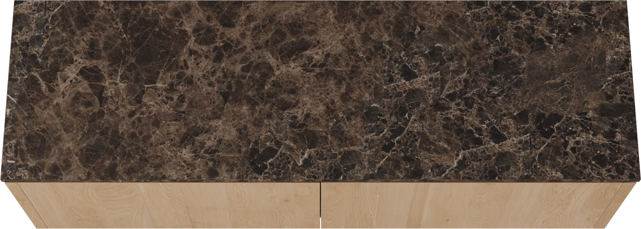 Balmani Eclips zwevend badkamermeubel 180 x 55 cm Natuur eik met Stretto enkel of dubbel tablet in Dark Emperador marmer