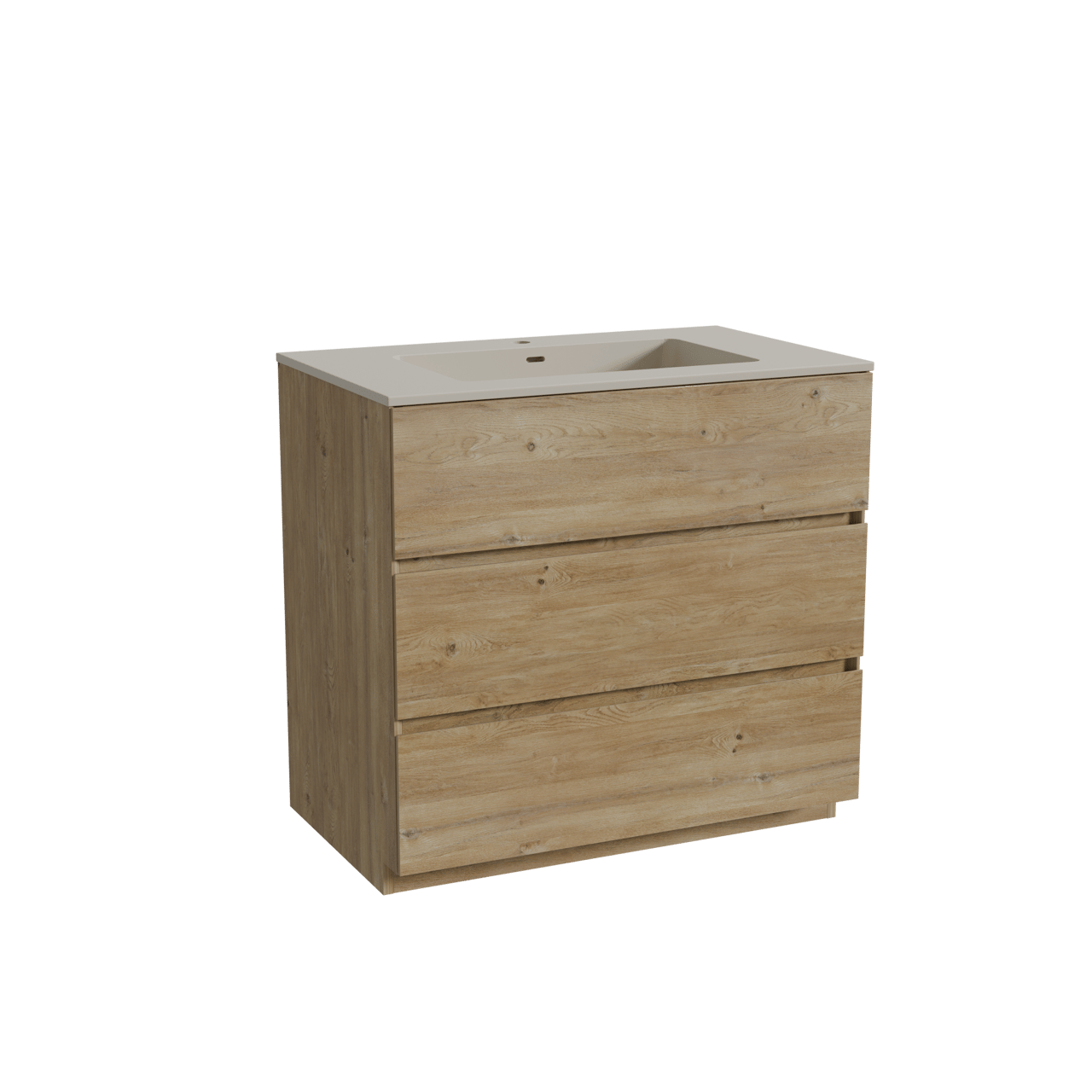 Storke Edge staand badkamermeubel 85 x 52 cm ruwe eik met Diva enkele wastafel in top solid zijdegrijs