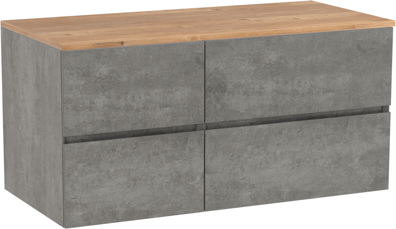 Storke Edge hängendes Möbelstück Set: 110 x 52 cm, Beton dunkelgrau, mit Panton Einzel Waschtischplatte, Melamin Rohe Eiche