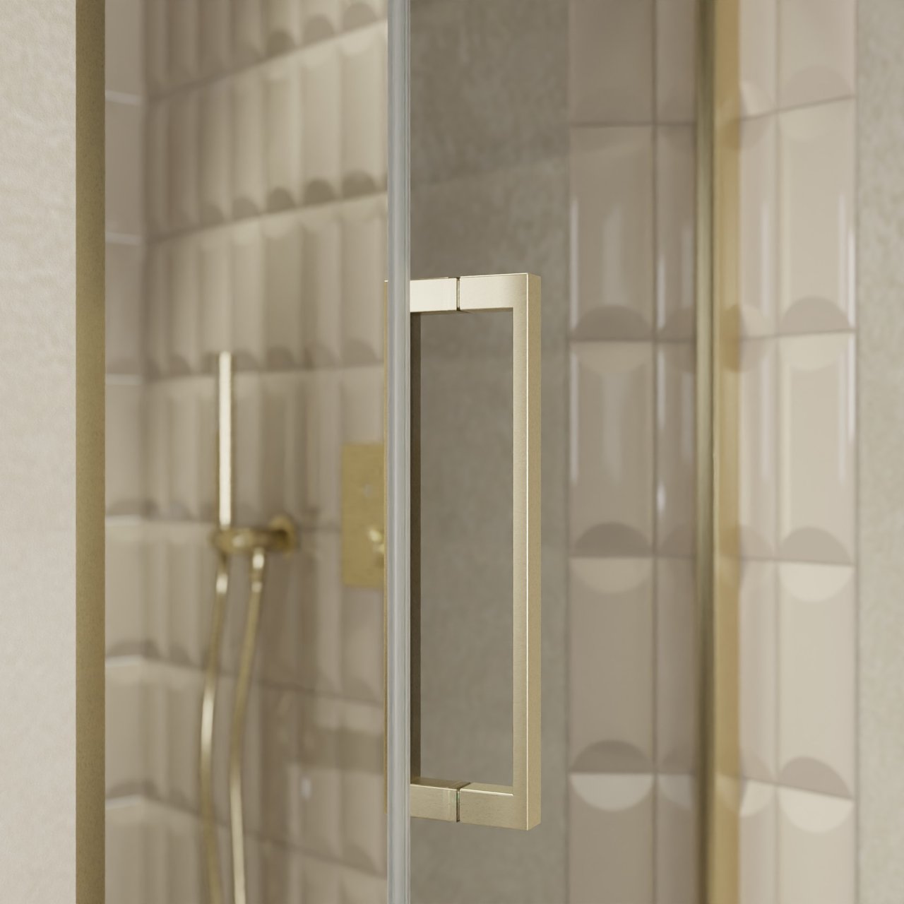 Balmani Senses Design porte pivotante à droite 90 cm x 210 cm verre Miroir Reflex, Profil Brushed Champagne Gold, coating inclus