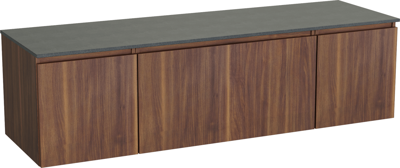 Balmani Sfera meuble salle de bains suspendu 180 x 55 cm noyer américain avec Stretto tablette simple ou double en granit noir