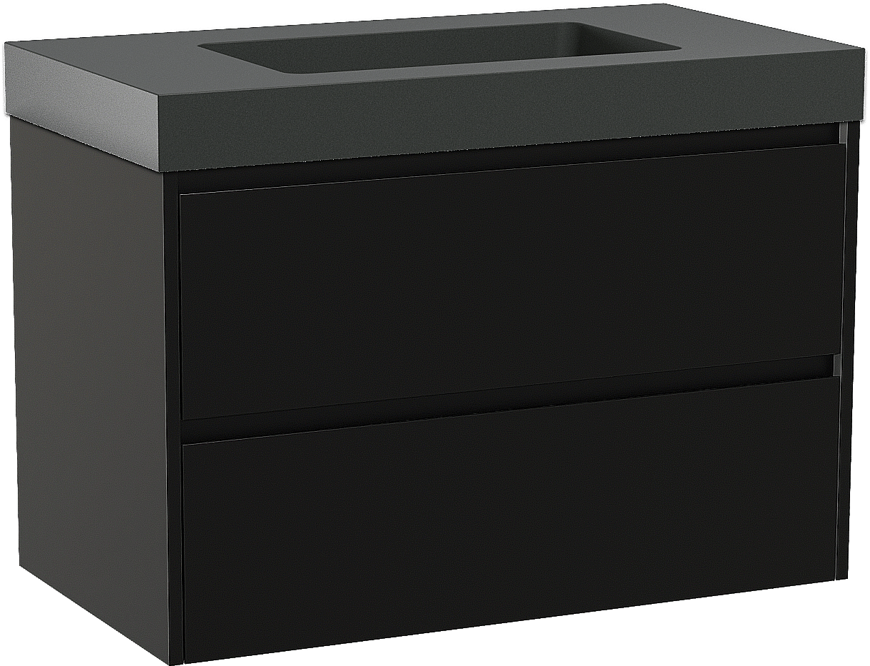 Storke Seda zwevend badmeubel 95 x 52 cm mat zwart met Scuro High enkele wastafel in kwarts mat zwart