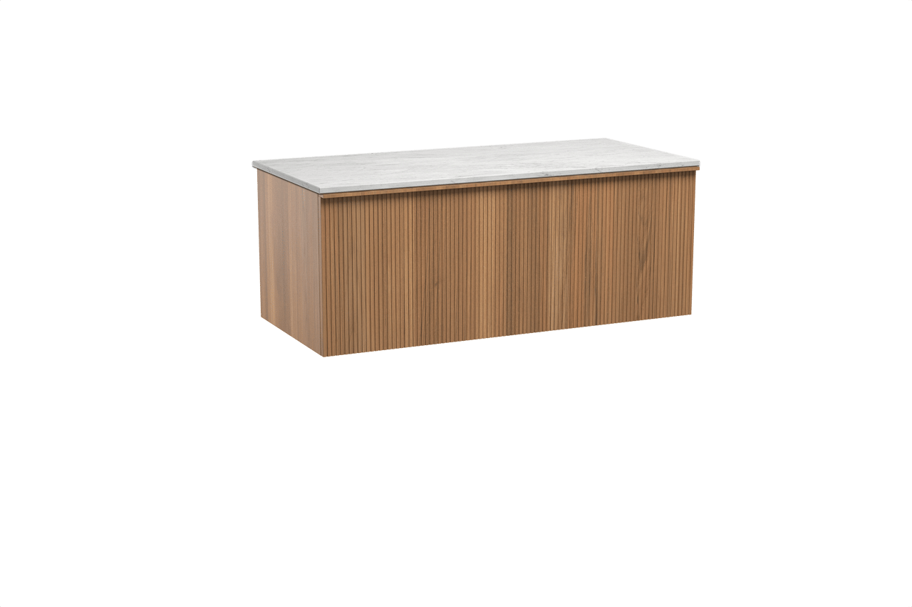 Balmani Forma meuble salle de bains suspendu 120 x 55 cm teck avec Stretto tablette simple ou double en marbre carrare, Nervure droite symétrique verticale