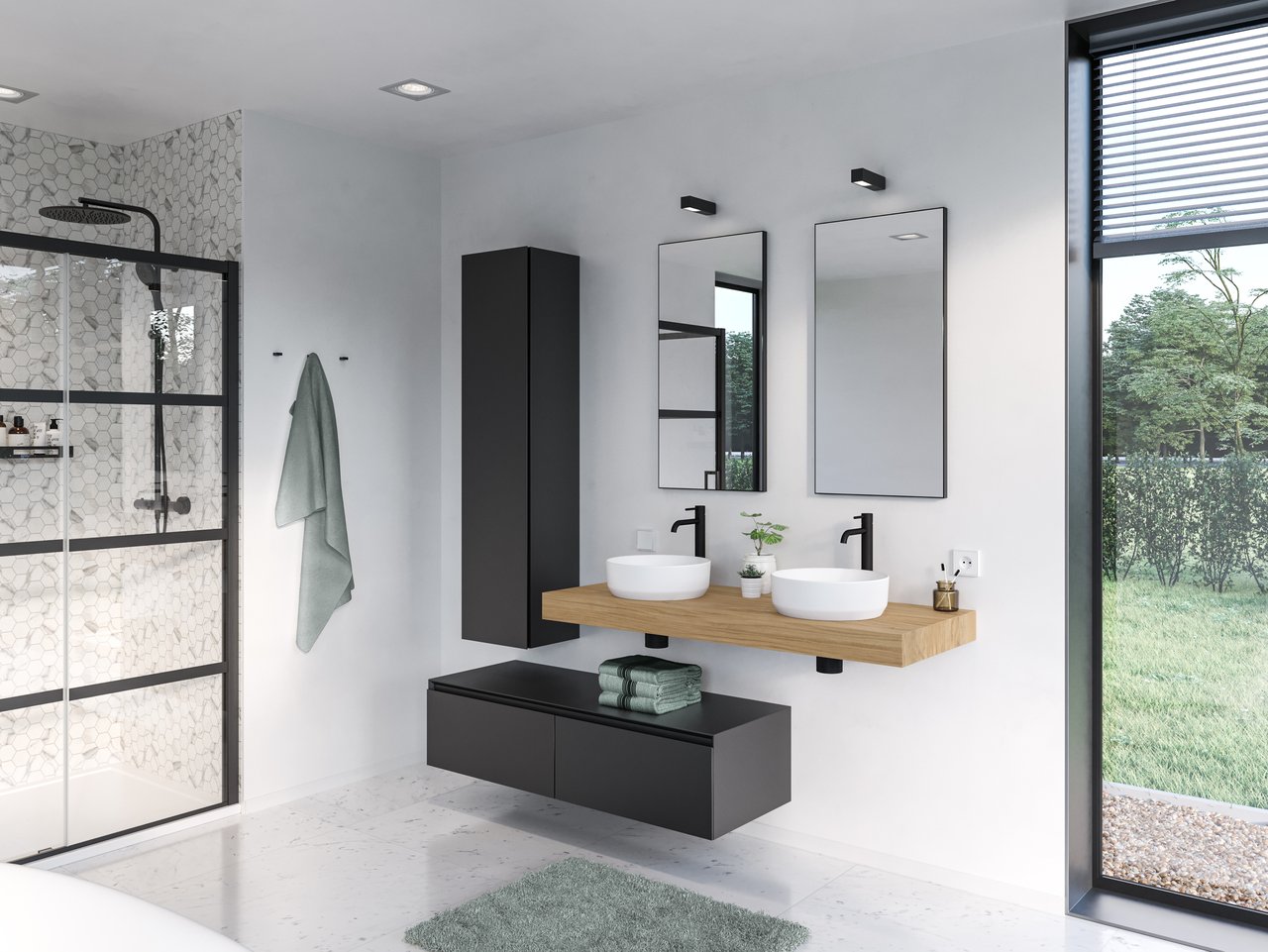 Storke Edge Modulo meuble sous-lavabo suspendu 130 x 48 cm noir mat 2 tiroirs