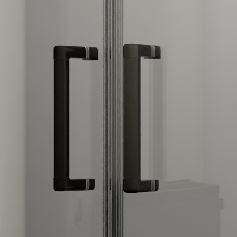 Linie Salta kwartronde complete douchecabine met schuifdeuren 90 x 90 cm helder glas zwart profiel met kraan