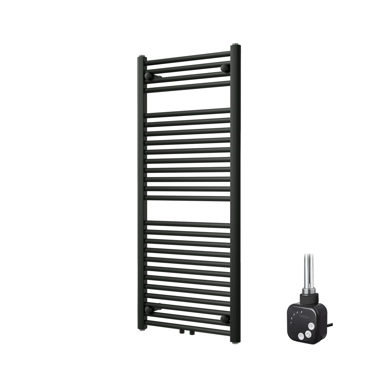 Vipera Kanza Einzel Handtuchheizkörper 50 x 120 cm Elektrische Heizung Schwarz matt Seiten- und Mittelanschluss 500W, inkl. Widerstand