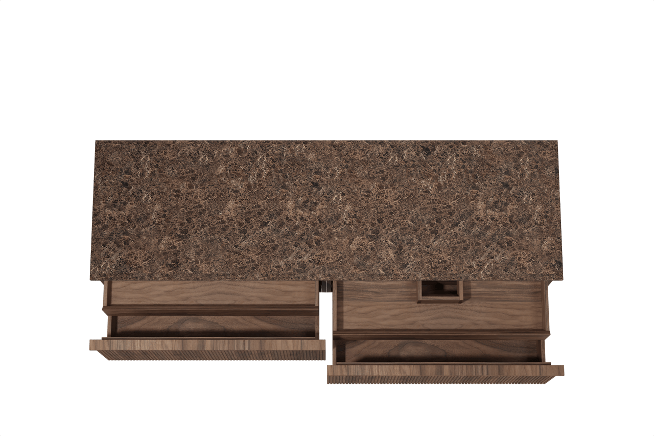 Balmani Forma meuble salle de bains suspendu 180 x 55 cm noyer américain avec Stretto tablette simple ou double en marbre dark emperador, Nervure droite symétrique verticale