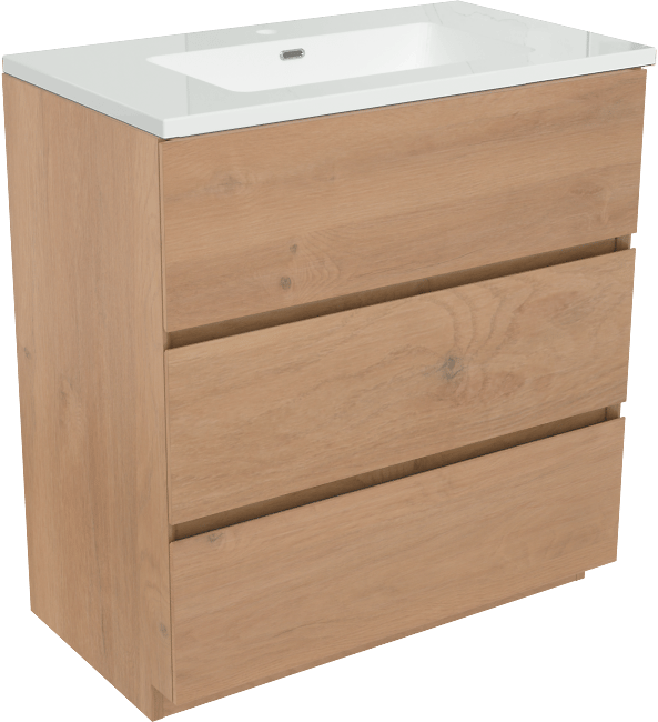 Storke Edge meuble salle de bains à poser 80 x 46 cm chêne brut avec Diva plan simple en marbre composite blanc brillant