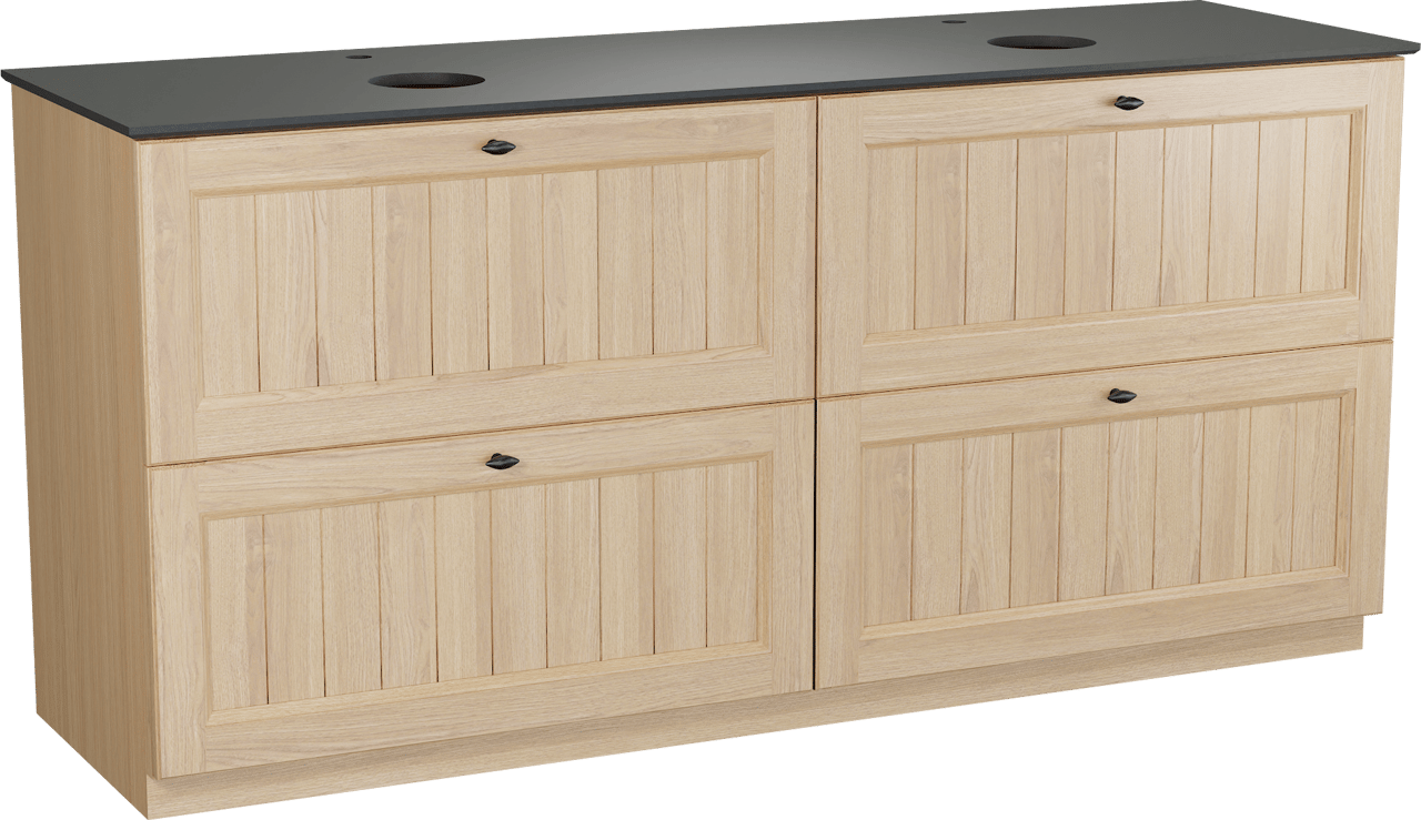 Balmani Lemon staand badkamermeubel 180 x 55 cm, fineer natuur eik met Facetta dubbel tablet in graniet zwart