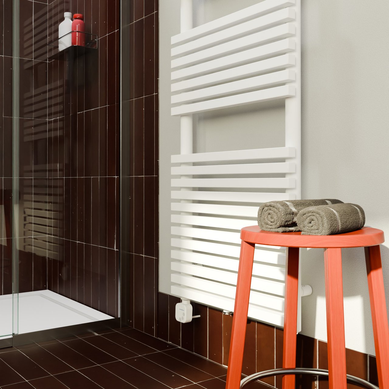 Vipera Vesuvio enkele handdoekradiator 50 x 150 cm elektrische verwarming mat wit zij- en middenaansluiting 800W, weerstand inbegrepen