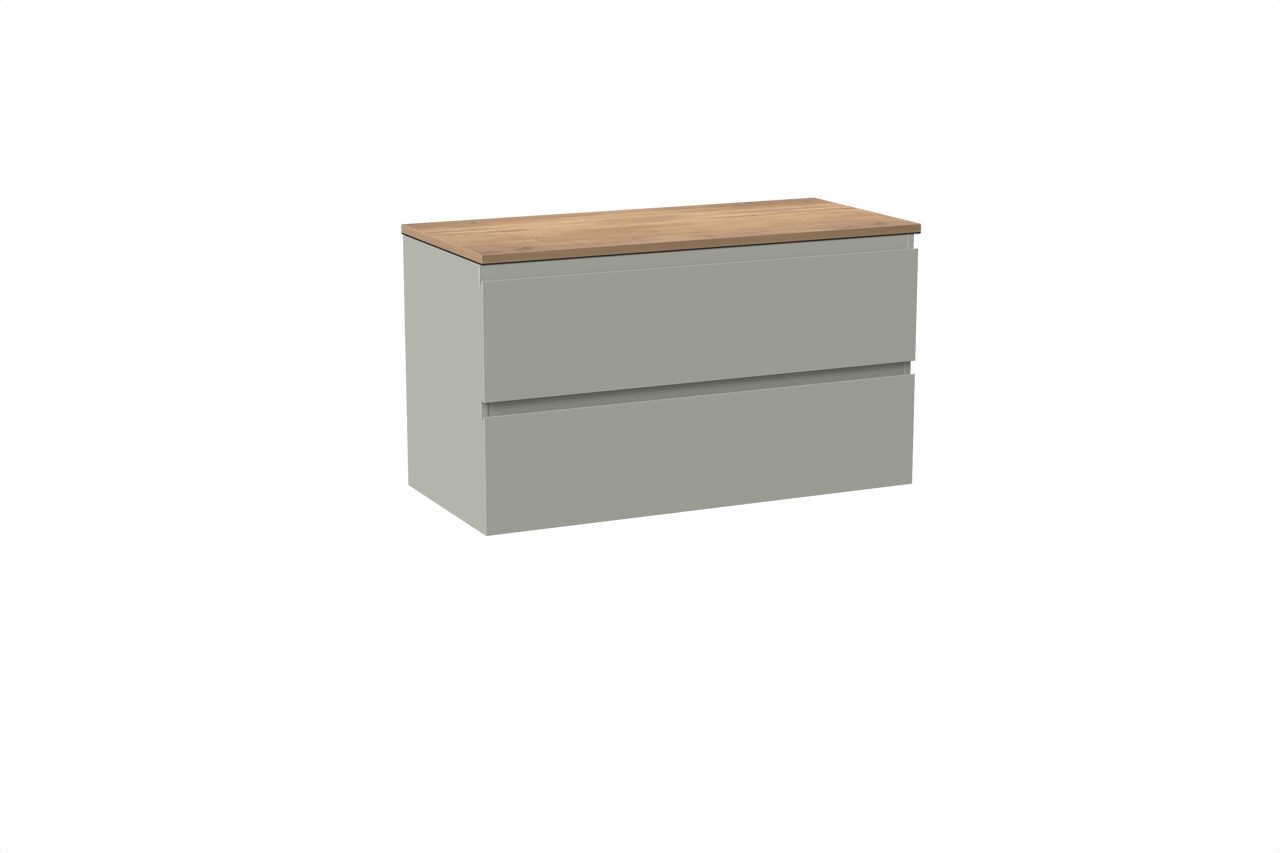 Linie Lado hängendes Möbelstück Set: 100 x 46 cm, Greige, mit Lado Einzel- oder Doppel Waschtischplatte, Melamin Naturbelassene Eiche