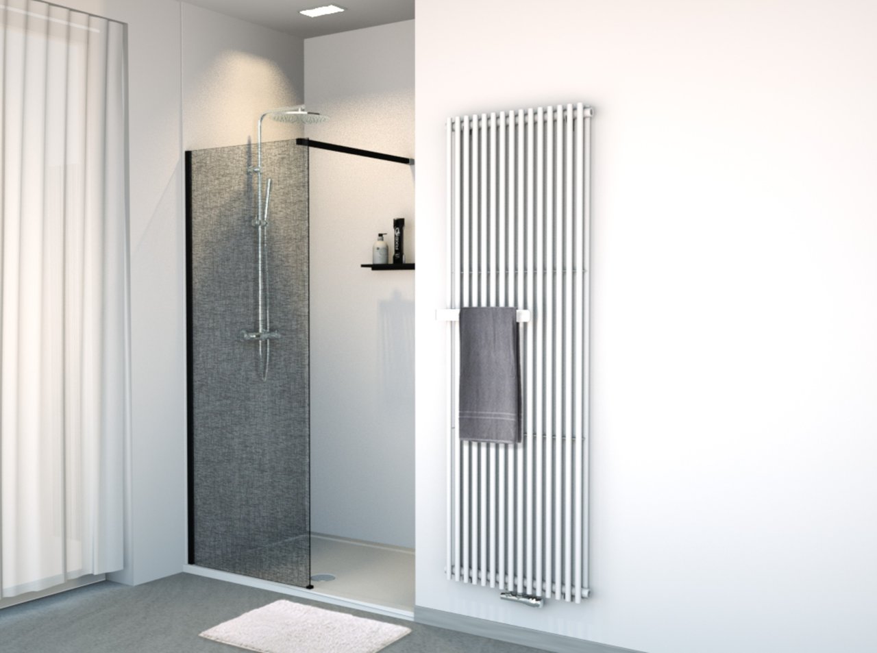 Balmani Modular nisdouche 80 x 200 cm linnen zwart glas mat zwart profiel