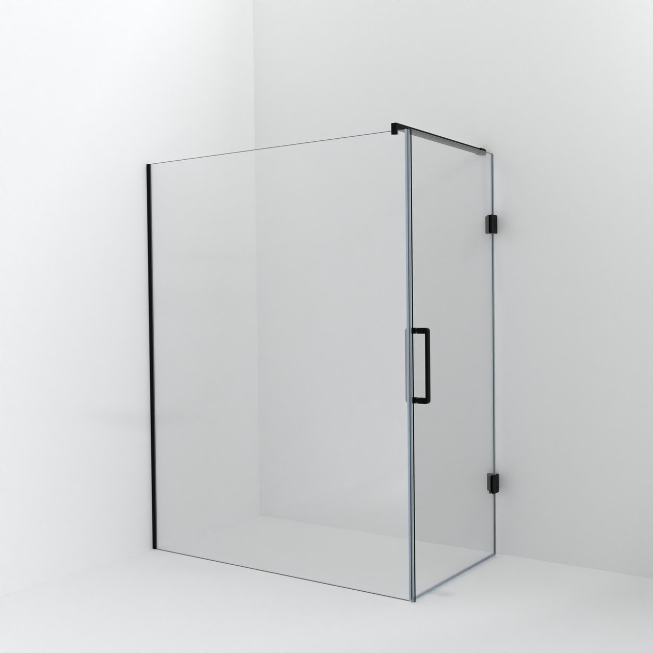 Balmani Modular douche à l'italienne avec porte: 160 x 200 cm avec porte 90 cm, Verre extra transparent avec coating, Profil Noir mat