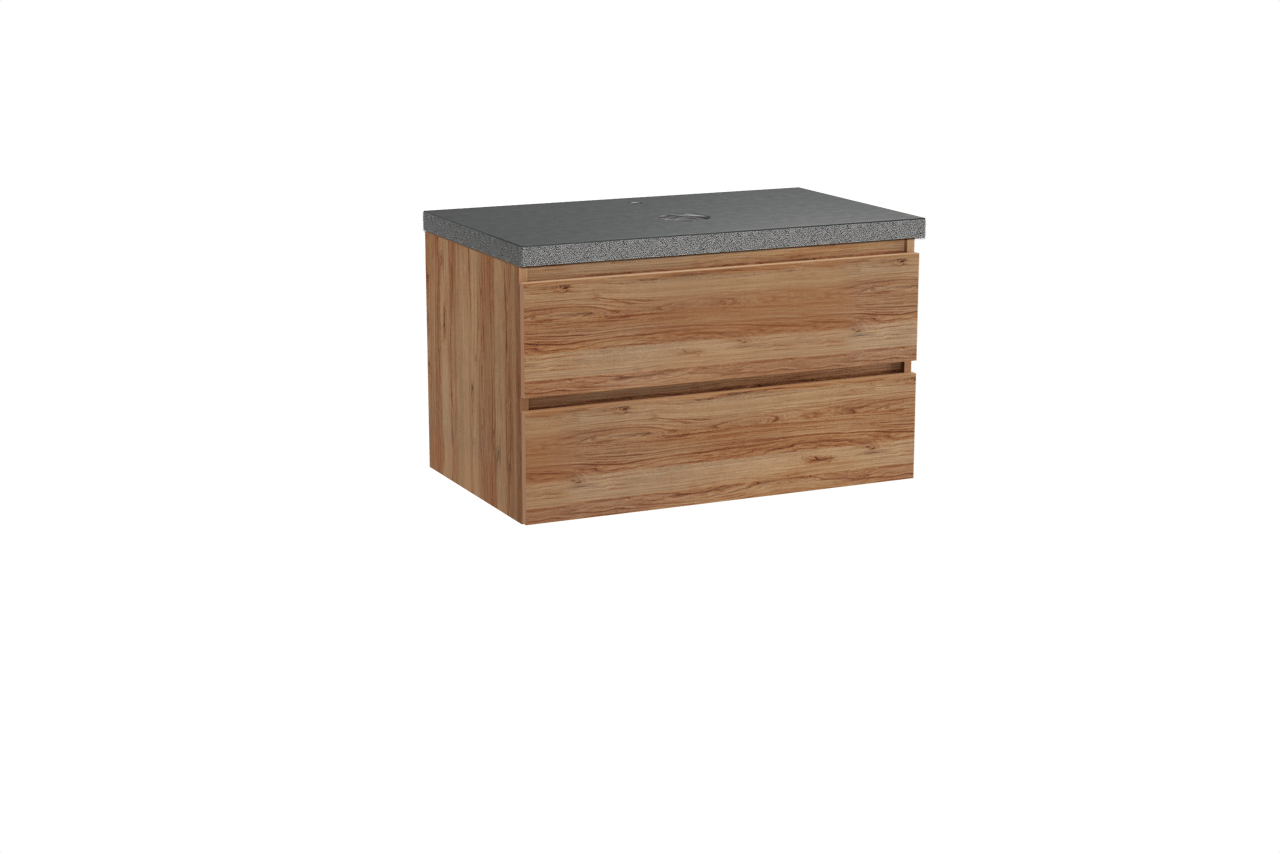 Balmani Lucida meuble salle de bains suspendu 90 x 55 cm teck avec Rock tablette simple en granit noir