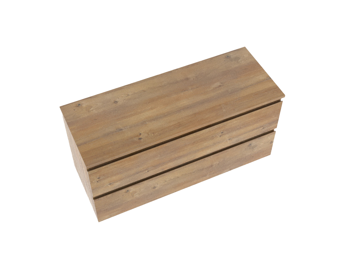 Linie Lado zwevend badmeubel 120 x 46 cm naturel eiken met Lado enkel of dubbel wastafelblad in melamine naturel eiken