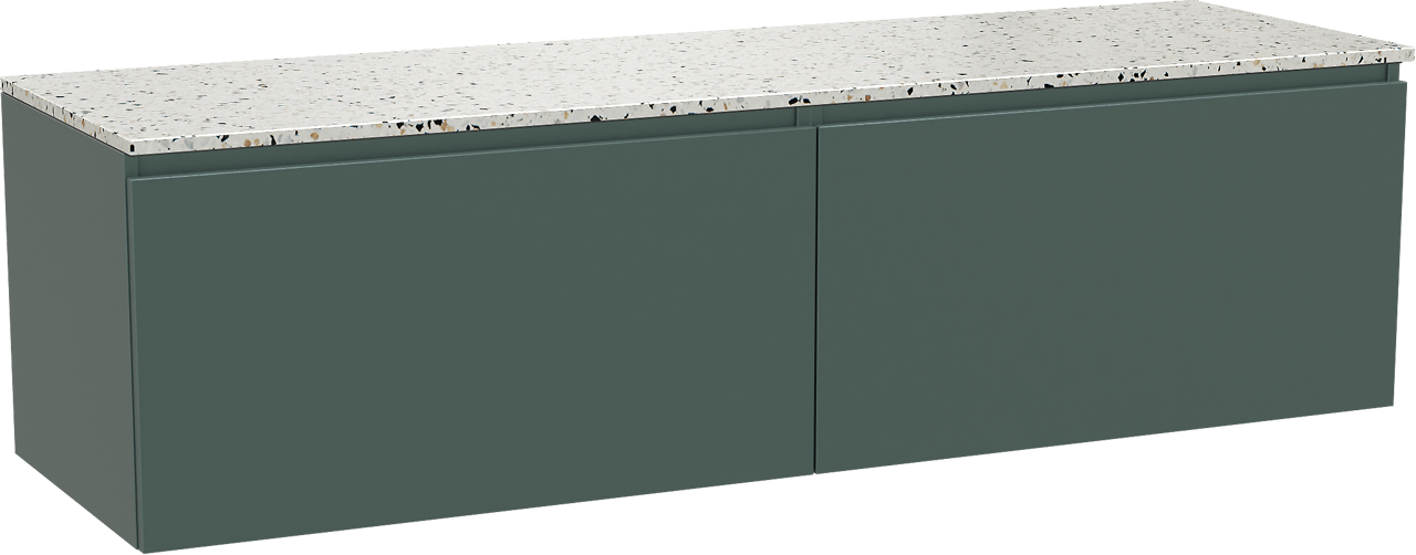 Balmani Sfera zwevend badmeubel 180 x 55 cm forest met Stretto enkel of dubbel wastafelblad in mat wit/zwart terrazzo